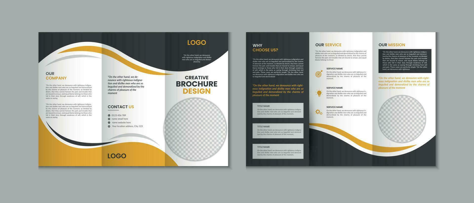 Professional clean modern and corporate various colorful unique trifold brochure template, three fold cover page, three fold presentation, bifold brochure layout design with mockup vector