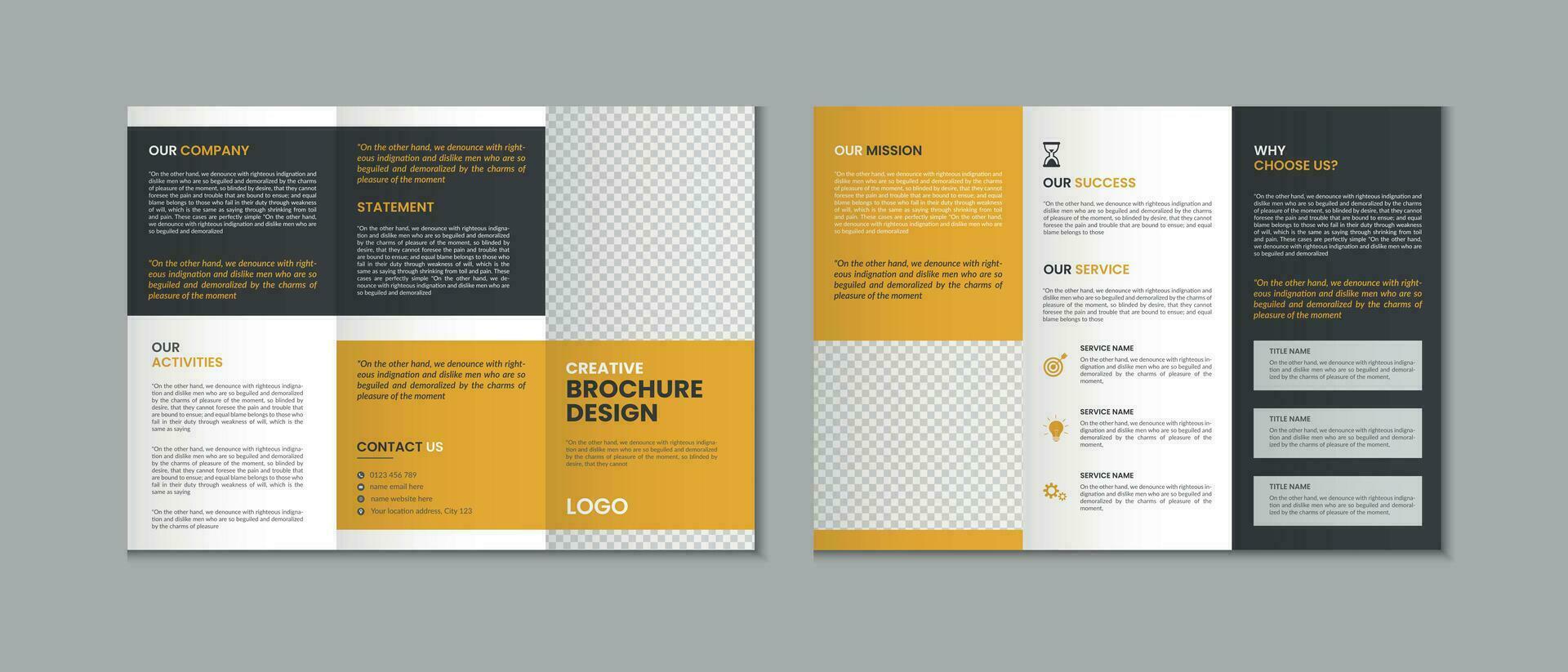 Professional clean modern and corporate various colorful unique trifold brochure template, three fold cover page, three fold presentation, bifold brochure layout design with mockup vector