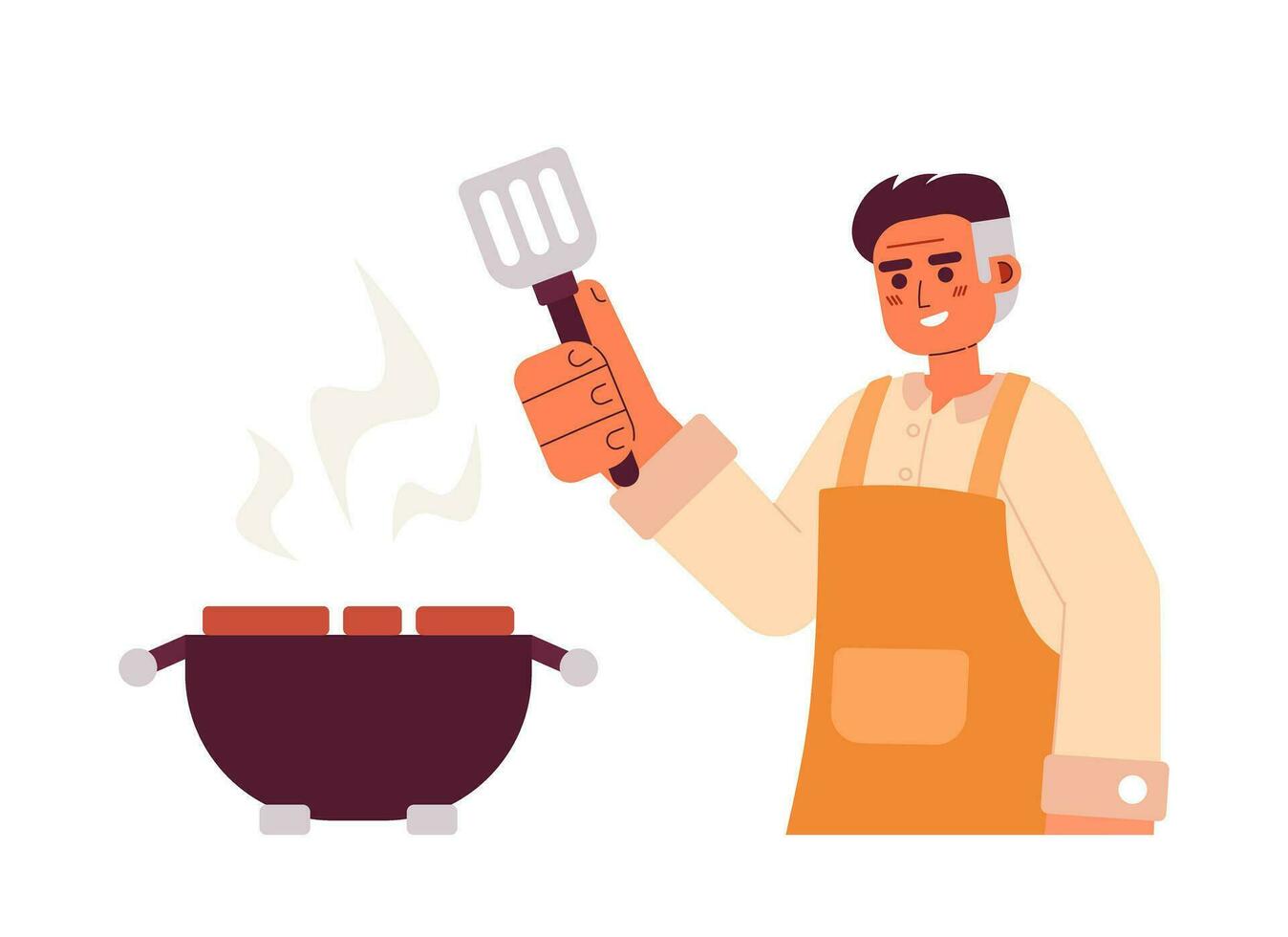 adulto hombre Cocinando en barbacoa parrilla semi plano vistoso vector personaje. editable medio cuerpo caucásico Cocinando persona en blanco. sencillo dibujos animados Mancha ilustración para web gráfico diseño