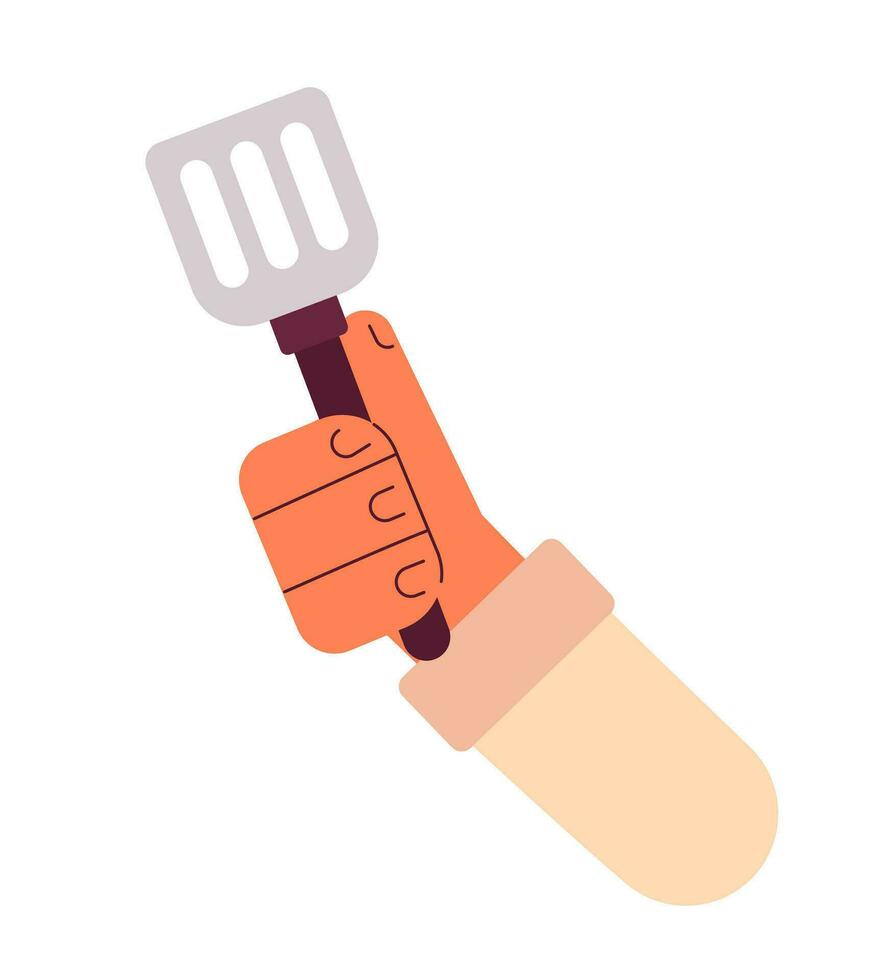 Chef hand hold spatula flat semi flat colour vector object. Cooking utensil. Kitchen tool. Editable cartoon clip art icon on white background. Simple spot illustration for web graphic design