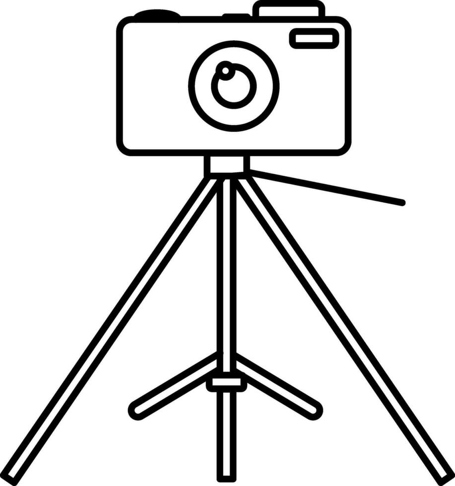 Camera on tripod. Line art illustration. vector