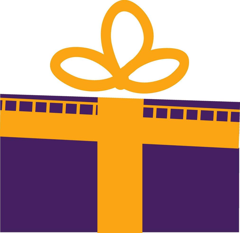 Flat gift box in purple with yellow color ribbon. vector