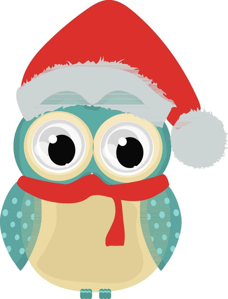 Cartoon owl wearing santa cap. vector