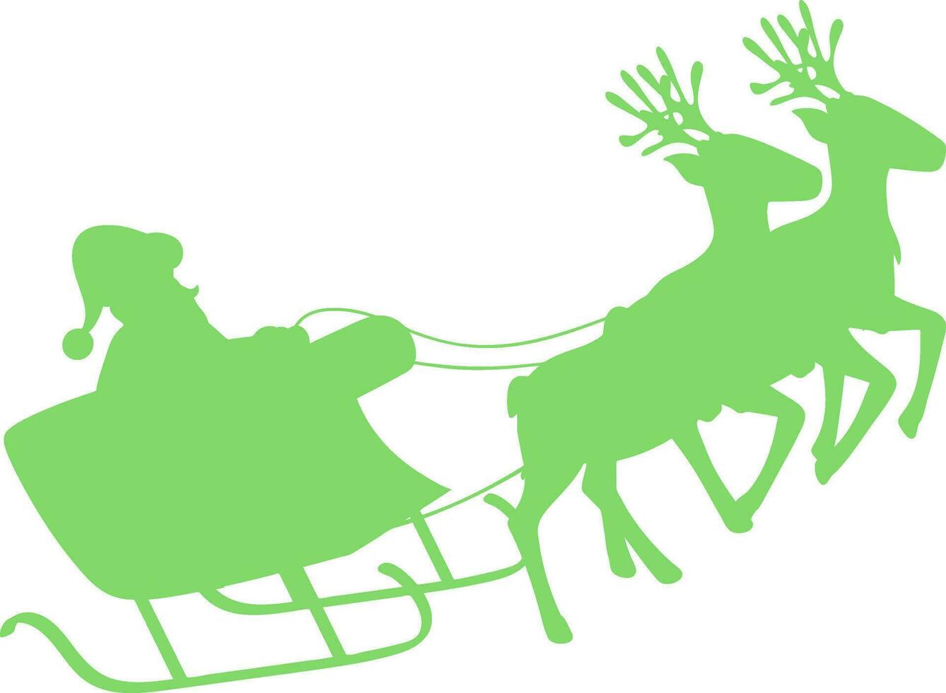 Green santa Claus with reindeer sleigh. vector