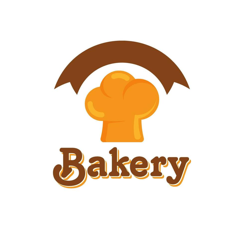 Text Bakery and glossy chef hat white blank ribbon. vector