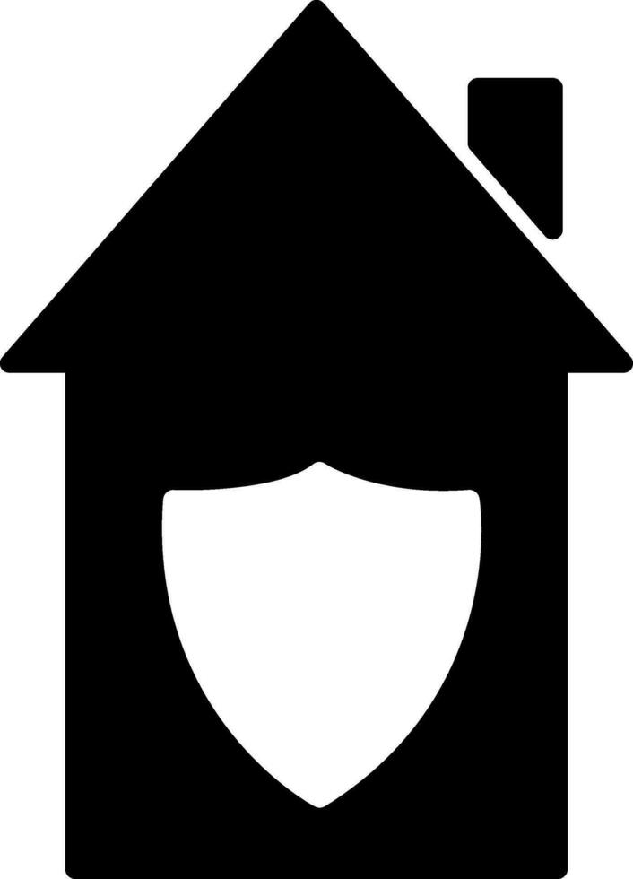 Shield with hut in black and white color. vector