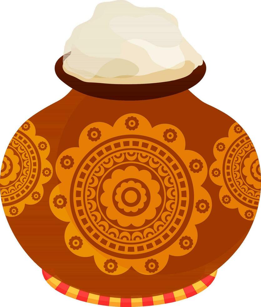 Floral decorated mud pot design. vector