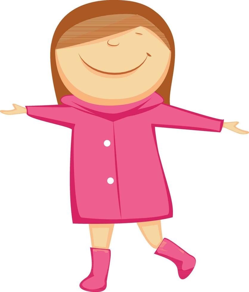 Cartoon character of a small girl in pink dress. vector