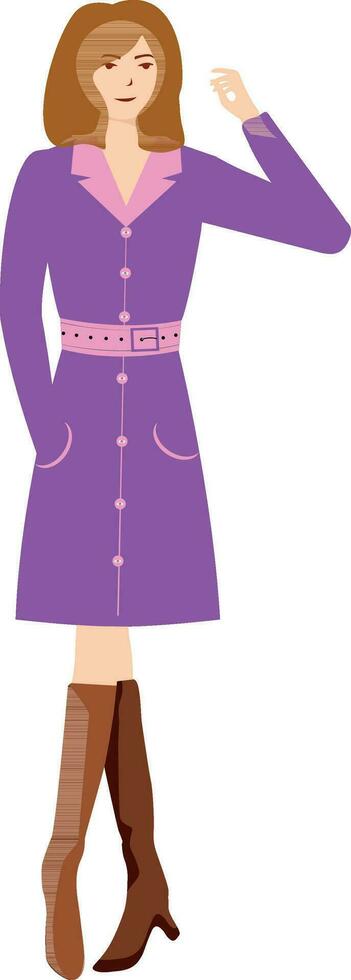 Young lady character wearing purple dress. vector