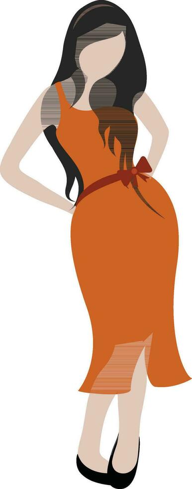 Young girl wearing orange dress. vector