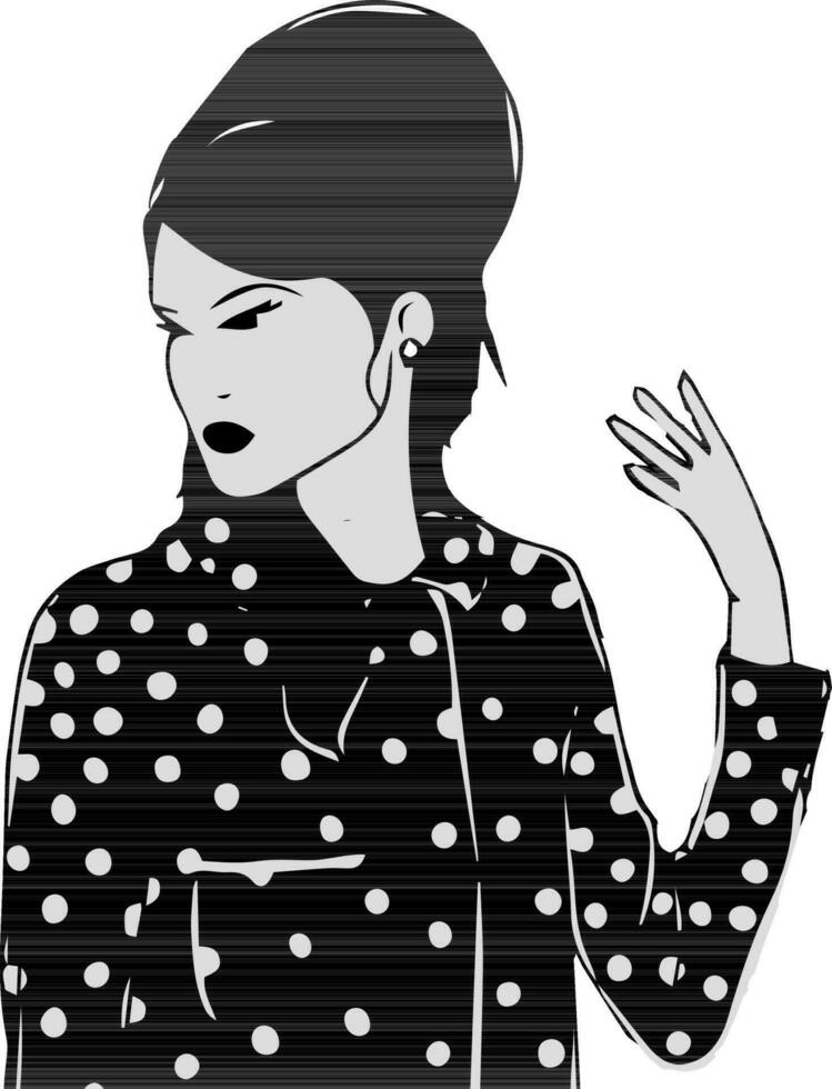 Black and white illustration of a young woman. vector