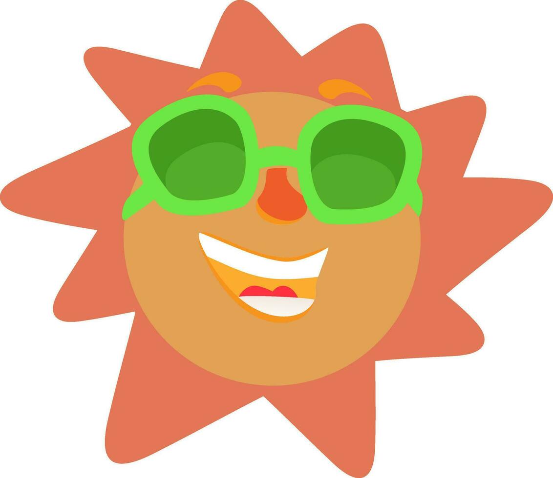 Flat illustration of funny sun with green eye glasses. vector