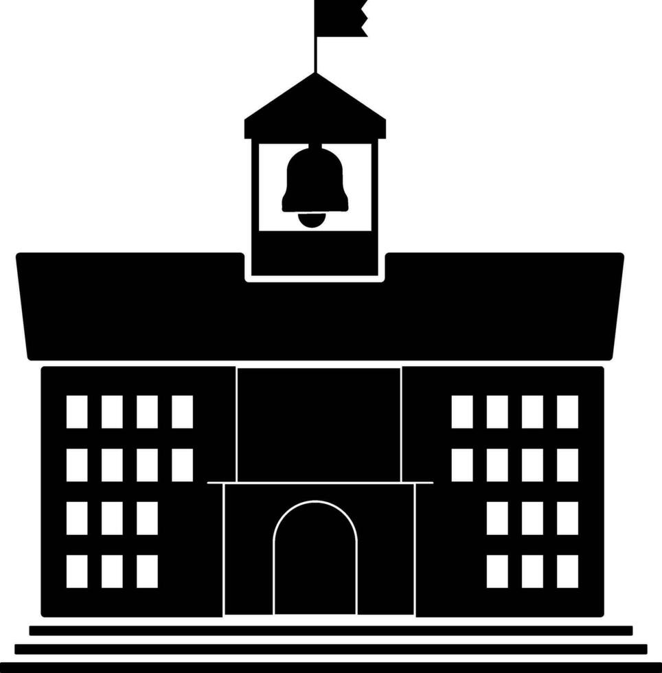 Black and White School building with flag. vector