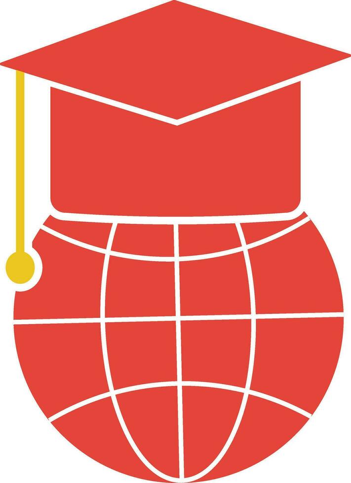 Flat style graduation cap on globe icon. vector