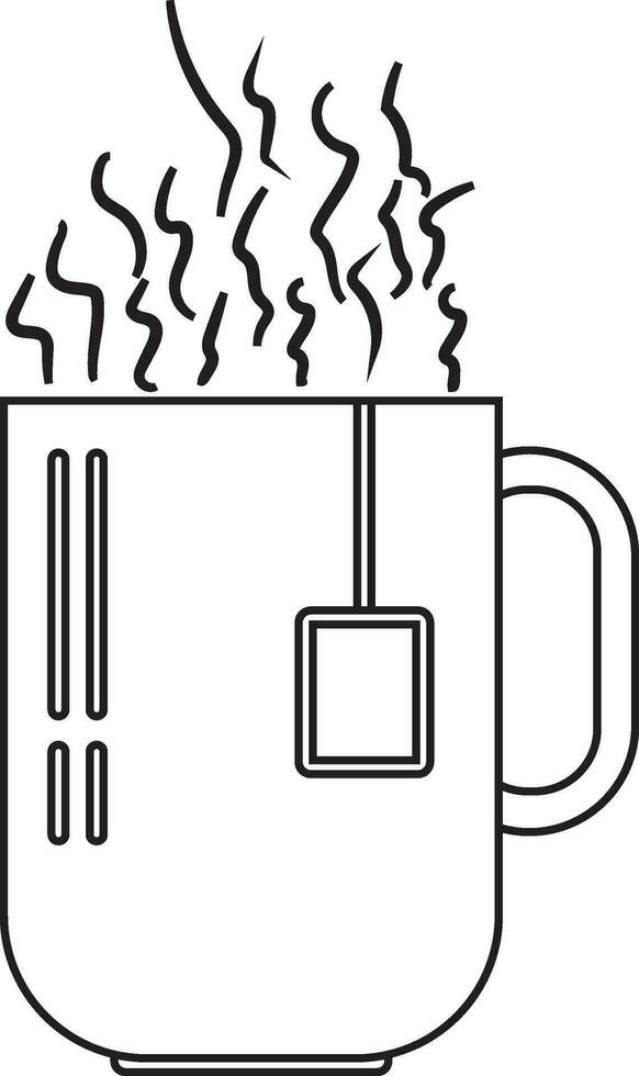 Tea bag in black line art hot tea mug. vector