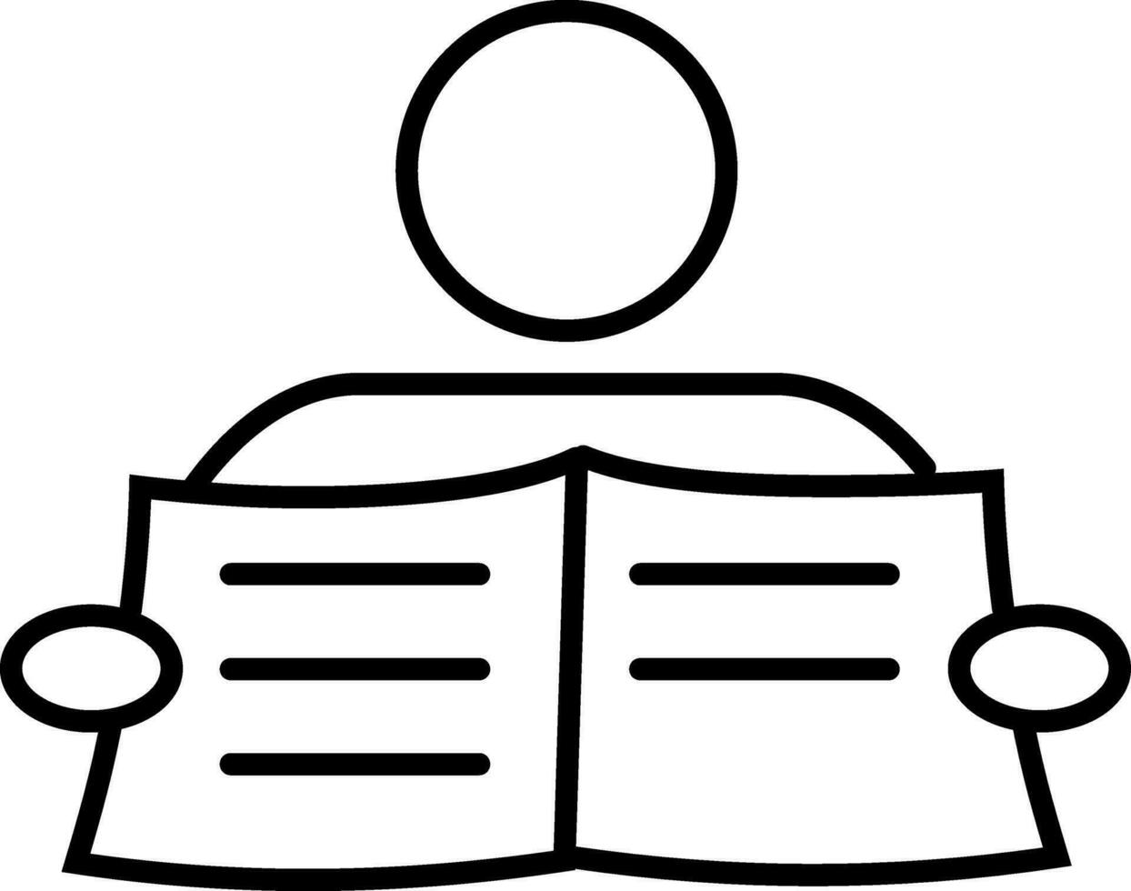 Character of black line art man holding news paper. vector