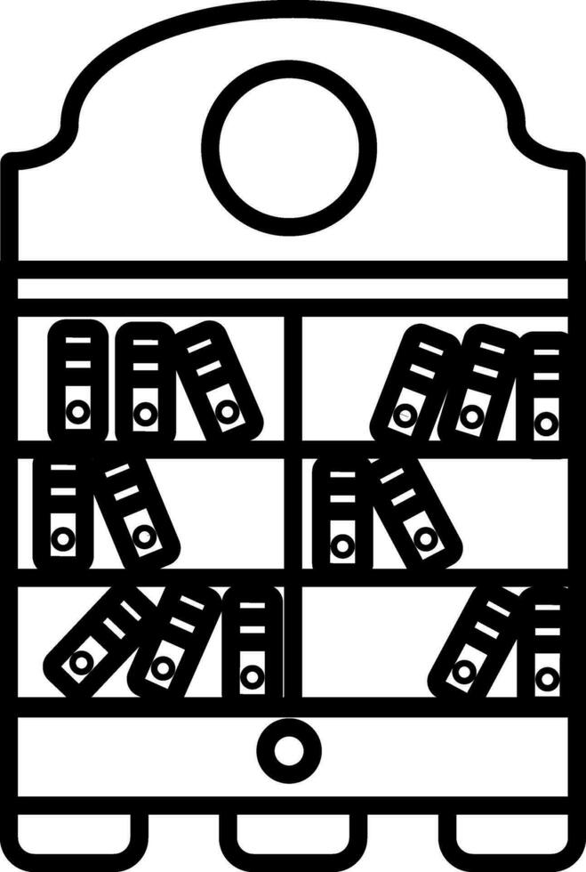 Black line art illustration of books in wardrobe. vector