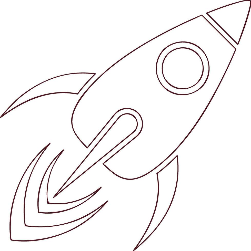 Flying rocket in flat line art style. vector