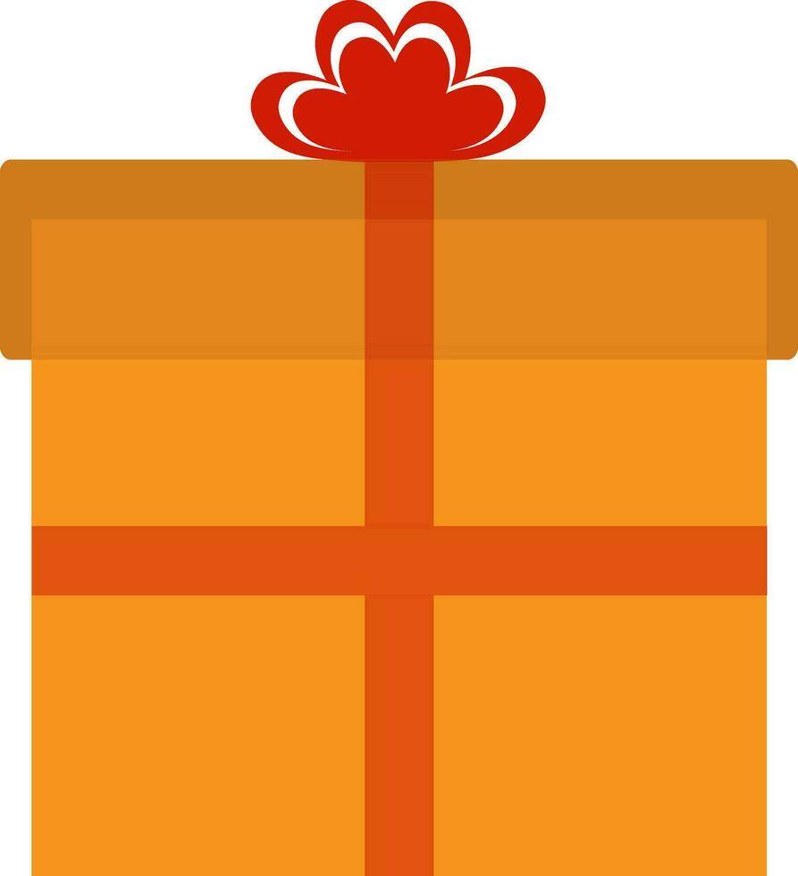 Orange gift box with red ribbon icon in flat style. vector