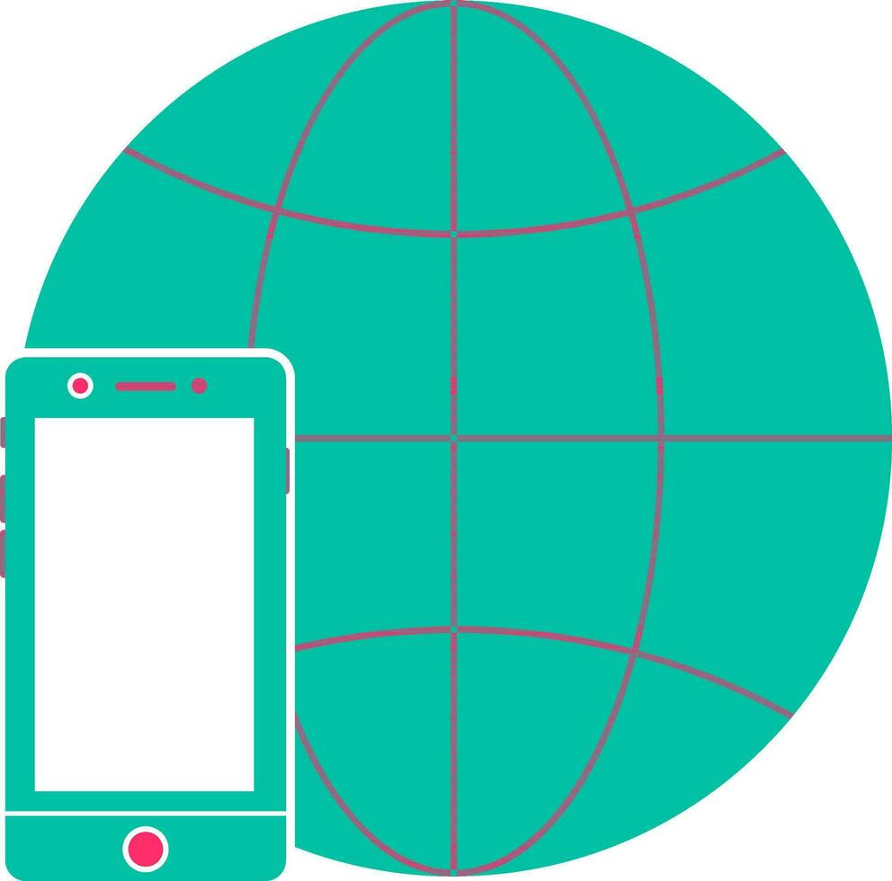Globe with smartphone in flat style. vector