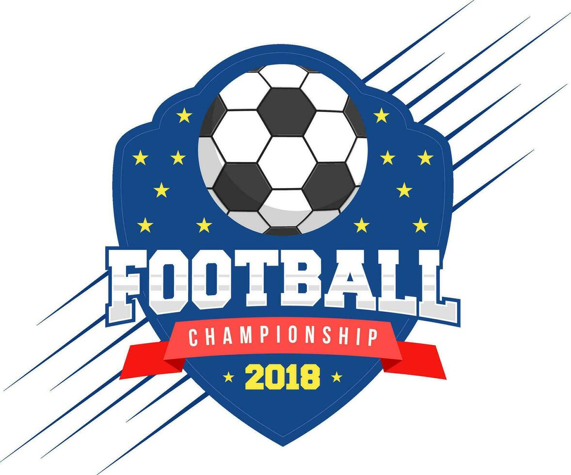 Football Championship 2018 decorated with stars, ball on blue shield. vector