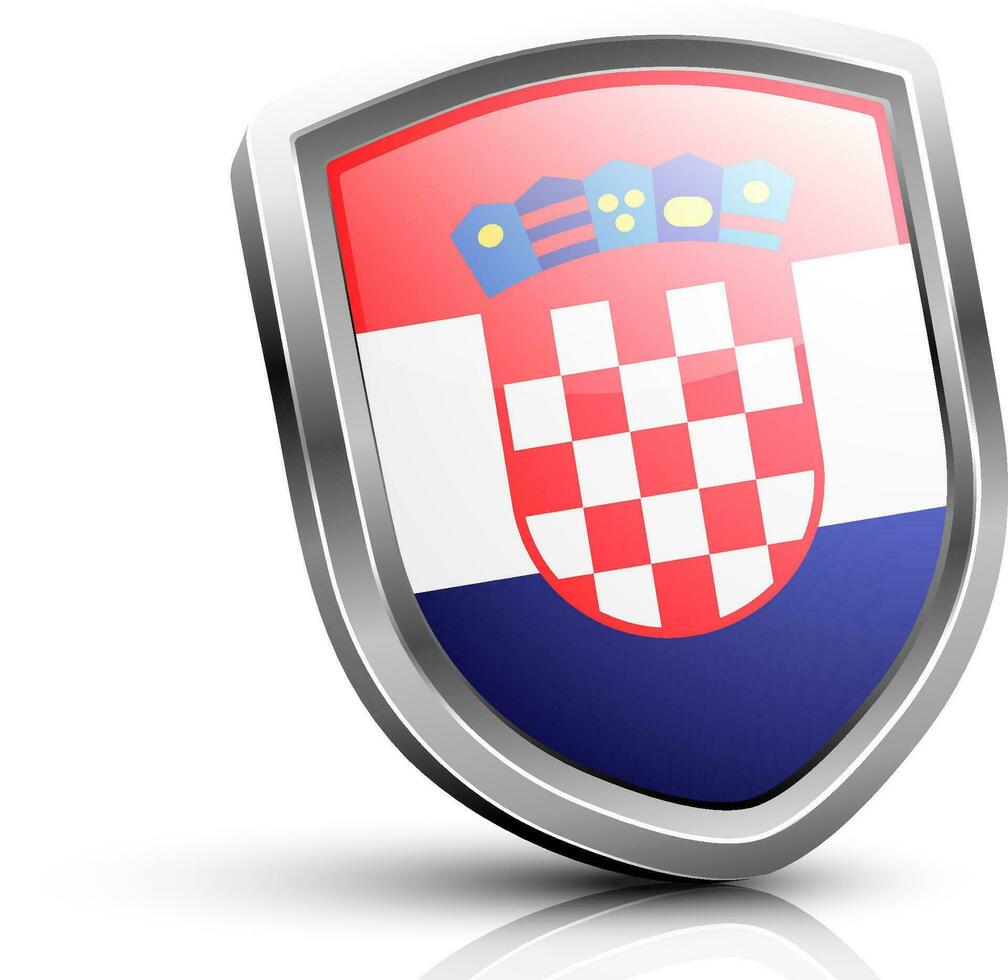 The national flag of Croatia in glossy grey shield. vector