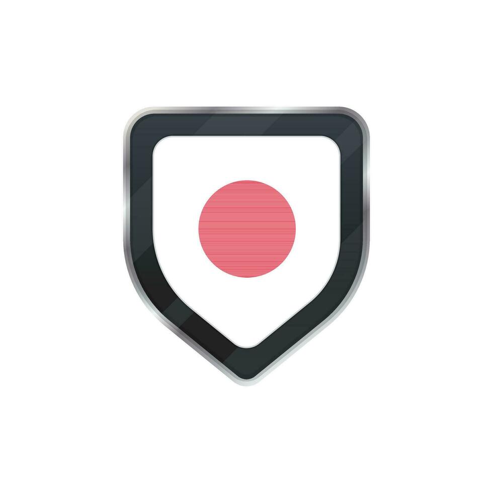 White and red Japan flag on grey shield. vector