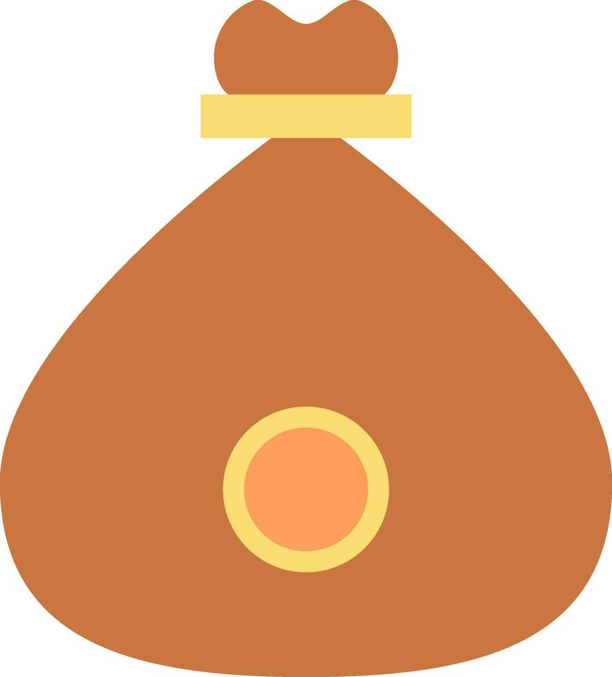 Brown money bag in flat style. vector