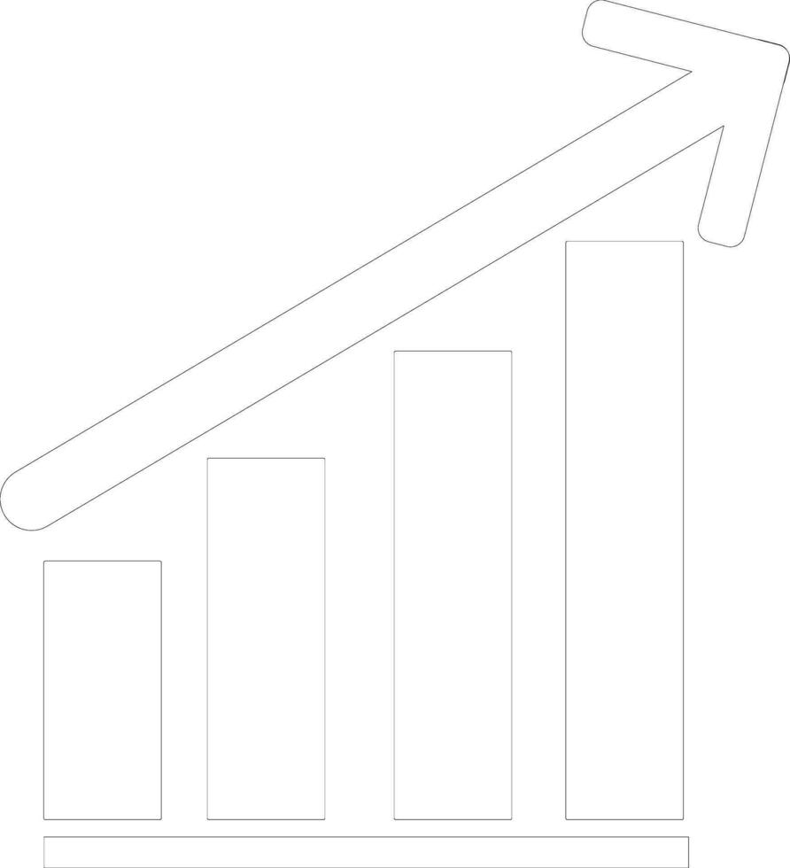 Black line art illustration of growing graph. vector