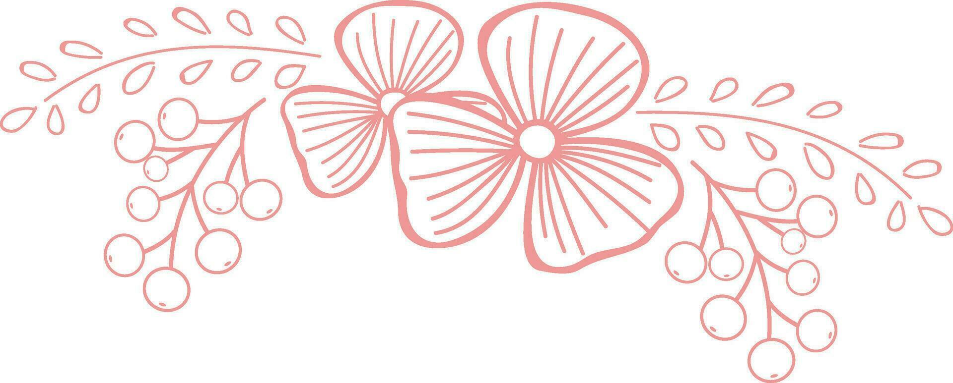 Pink floral design with leaves. vector
