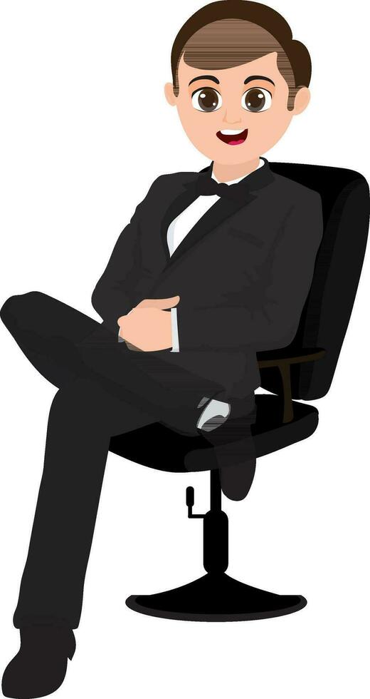 Character of handsome groom sitting on chair. vector