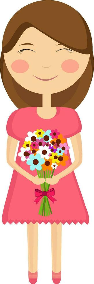 Girl holding colourful flowers. vector