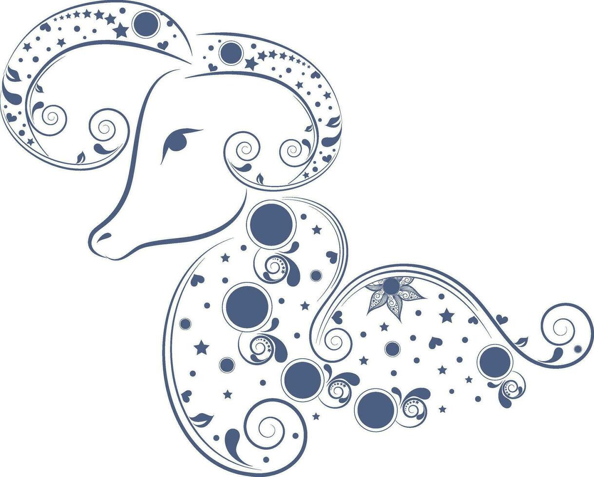 Blue color of floral design of aries in zodiac signs. vector