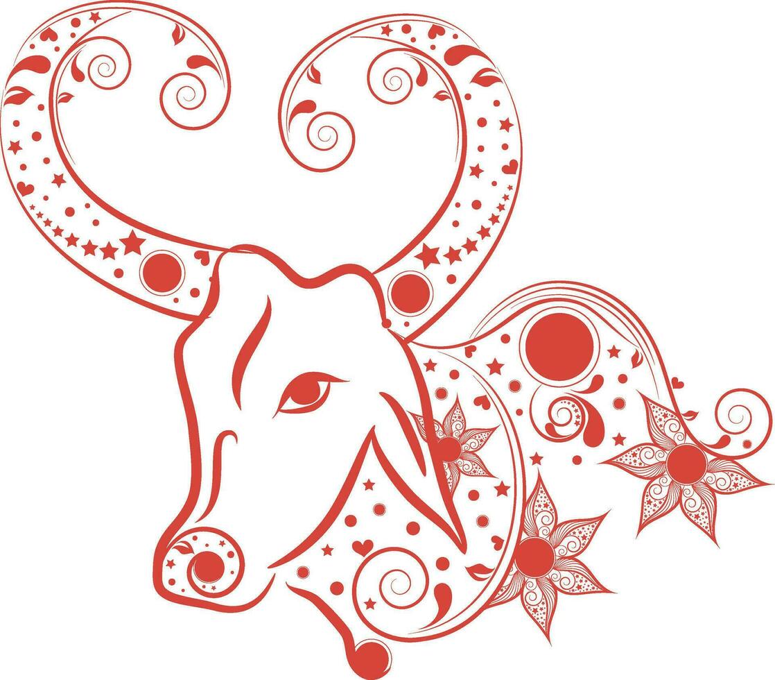 Red color of bull in taurus in zodiac sign. vector