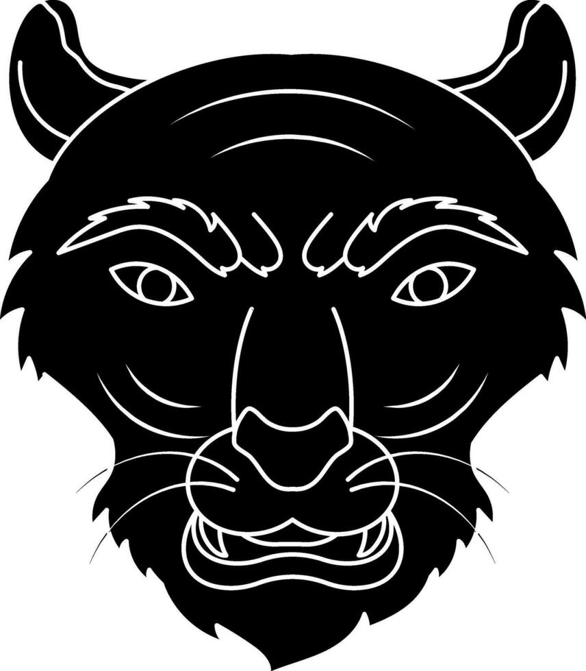 Tiger face icon for horoscope in black. vector