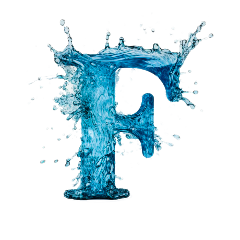 Blue liquid water letter f Generative Ai png
