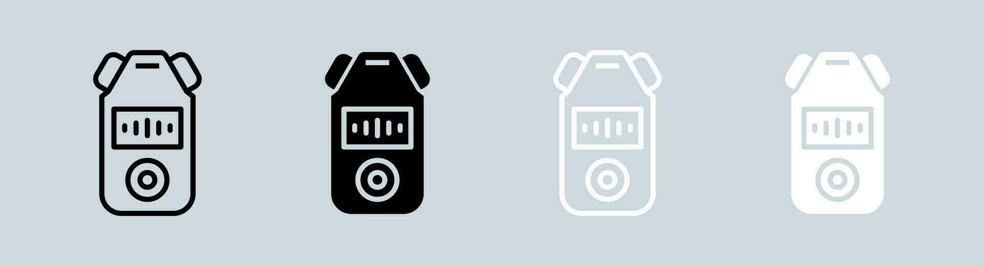 Audio recorder icon set in black and white. Sound signs vector illustration.