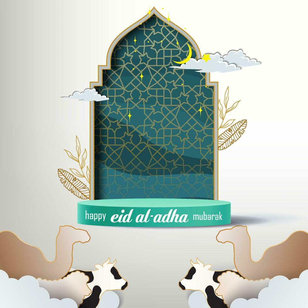 Eid Adha Mubarak Greeting Islamic Illustration Background Vector Design