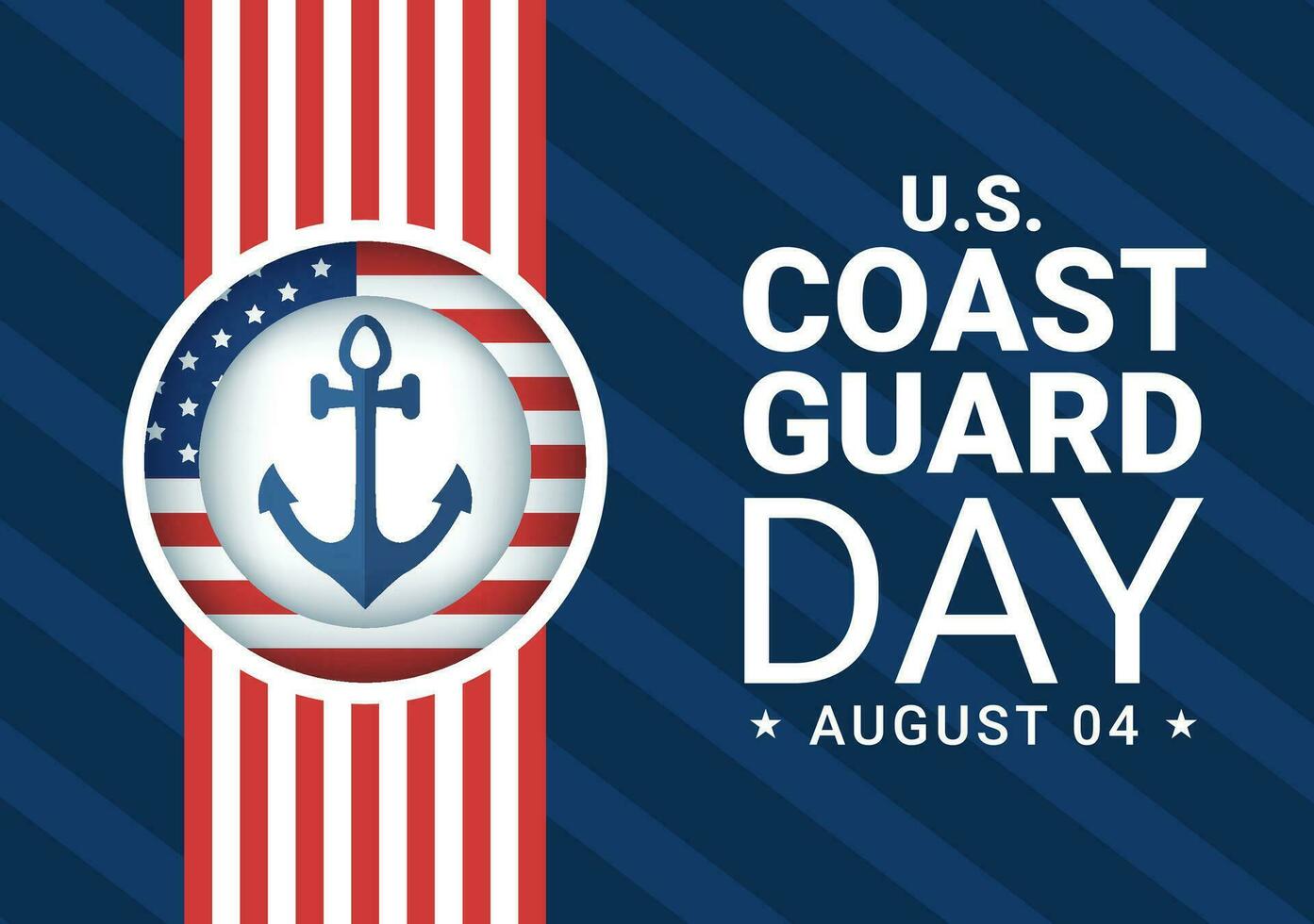 United States Coast Guard Day Vector Illustration on August 4 with American Flag and Ship Background in Flat Cartoon Hand Drawn Templates