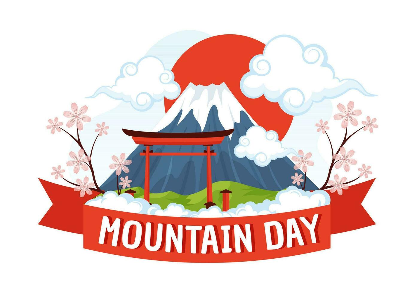 montaña día en Japón vector ilustración en agosto 11 con montar fuji y sakura flor antecedentes en plano dibujos animados mano dibujado plantillas