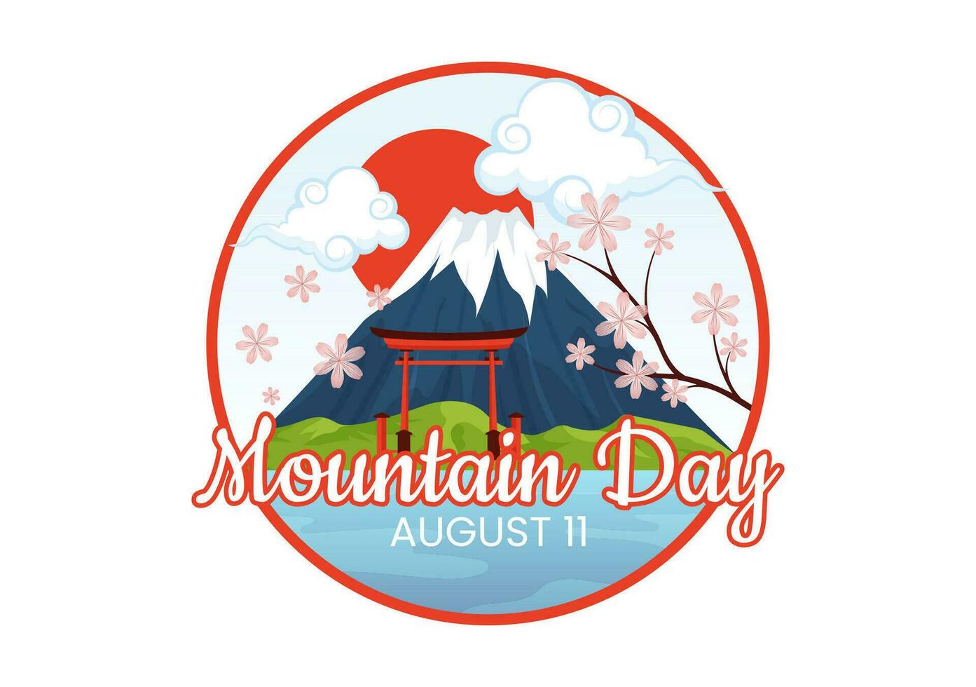 Mountain Day in Japan Vector Illustration on August 11 with Mount Fuji and Sakura Flower Background in Flat Cartoon Hand Drawn Templates