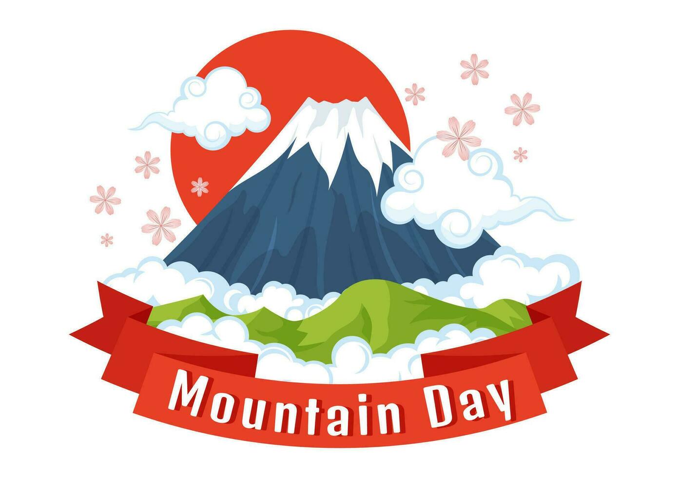 Mountain Day in Japan Vector Illustration on August 11 with Mount Fuji and Sakura Flower Background in Flat Cartoon Hand Drawn Templates