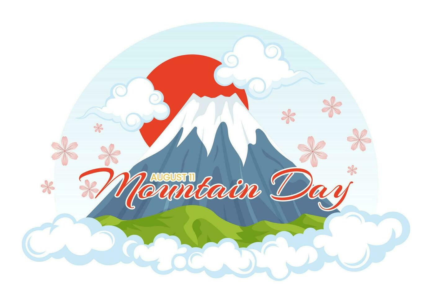 Mountain Day in Japan Vector Illustration on August 11 with Mount Fuji and Sakura Flower Background in Flat Cartoon Hand Drawn Templates