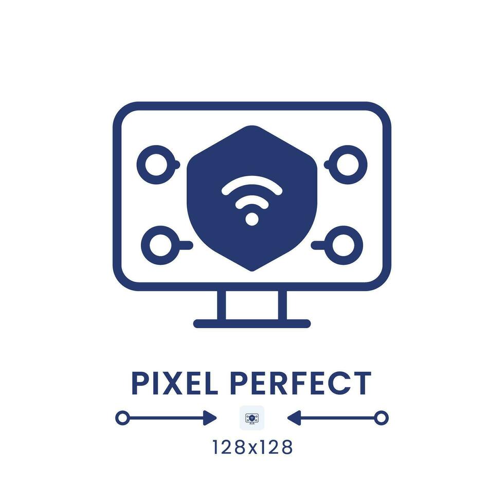 Endpoint security black solid desktop icon. Device management. Antivirus protection. Pixel perfect 128x128, outline 4px. Silhouette symbol on white space. Glyph pictogram. Isolated vector image