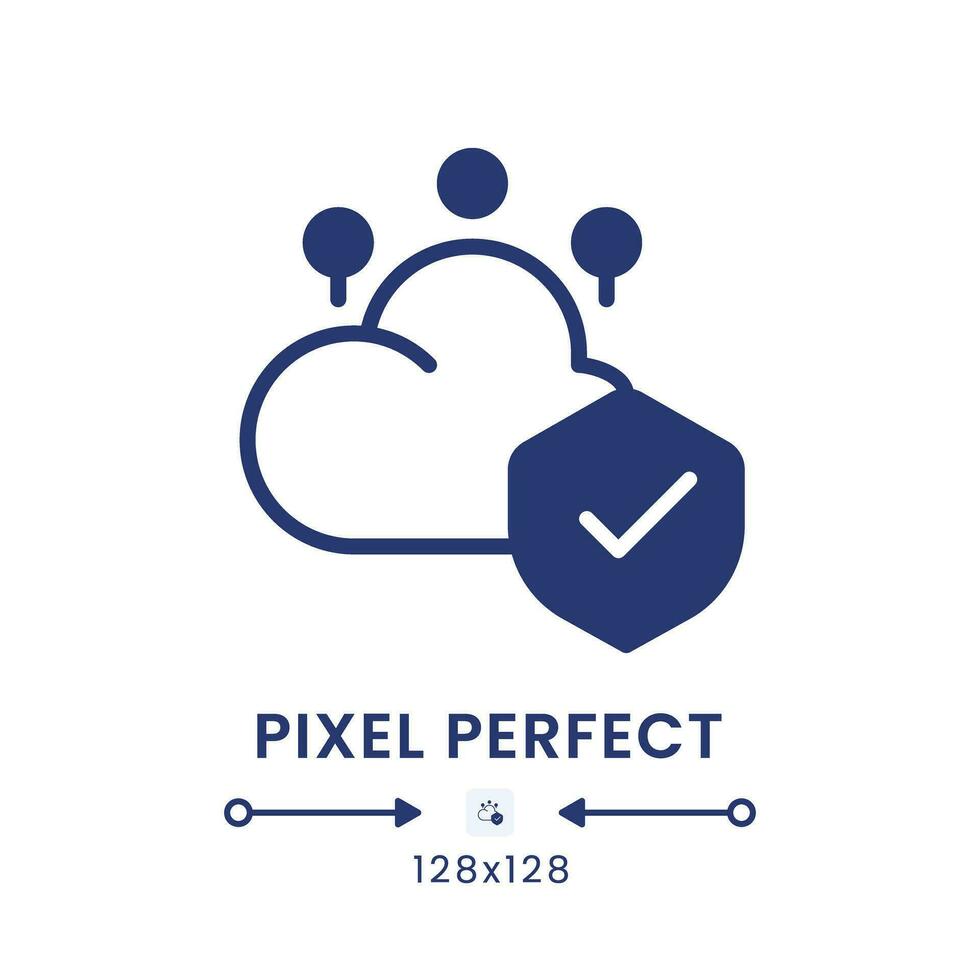 Cloud security black solid desktop icon. Data privacy protection. Access control. Pixel perfect 128x128, outline 4px. Silhouette symbol on white space. Glyph pictogram. Isolated vector image