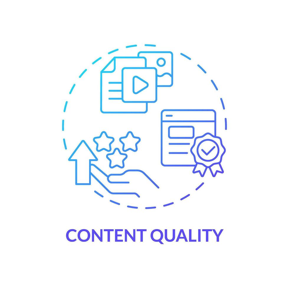 Content quality blue gradient concept icon. Valuable information. Seo optimization. Schedule post. Target audience. Social media plan abstract idea thin line illustration. Isolated outline drawing vector