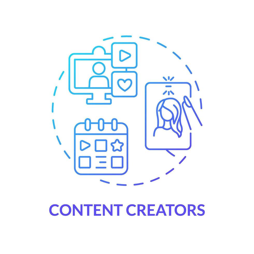 Content creators blue gradient concept icon. Internet blog. Influencer marketing. Social media. Editorial calendar. Publish online abstract idea thin line illustration. Isolated outline drawing vector