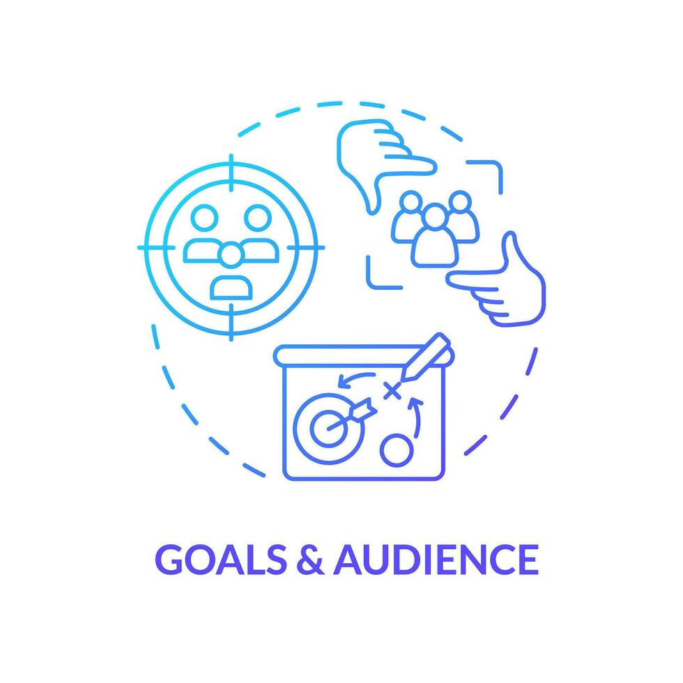 Goals and audience blue gradient concept icon. Driving sales. Business target. Social media strategy. Personal blog. Marketing plan abstract idea thin line illustration. Isolated outline drawing vector