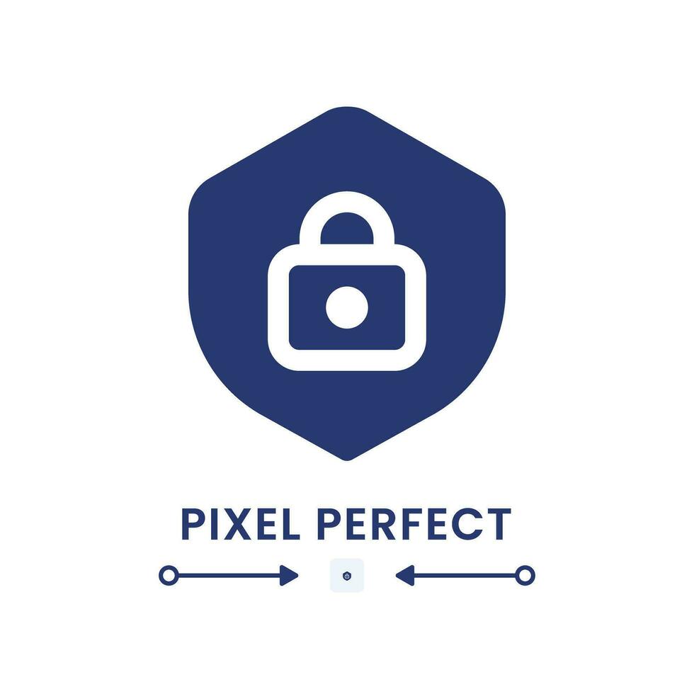 Protection black solid desktop icon. Shield with lock. System security. Internet privacy. Pixel perfect 128x128, outline 4px. Silhouette symbol on white space. Glyph pictogram. Isolated vector image