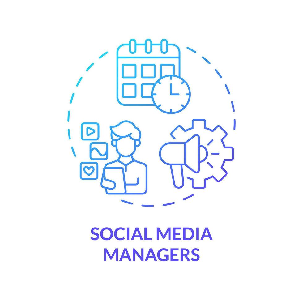 Social media managers blue gradient concept icon. Digital marketing. Content plan. Schedule post. Community management abstract idea thin line illustration. Isolated outline drawing vector